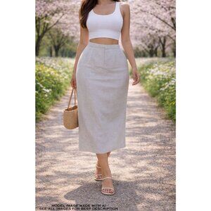 Vintage Casual Corner Linen Skirt 16 Midi A Line Minimalist Neutral 100% Linen